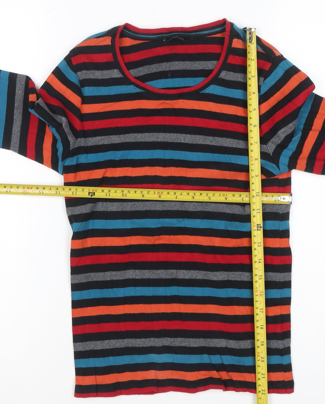 Hobbs Women's Multicoloured Striped Cotton 3/4 Sleeve T-Shirt S