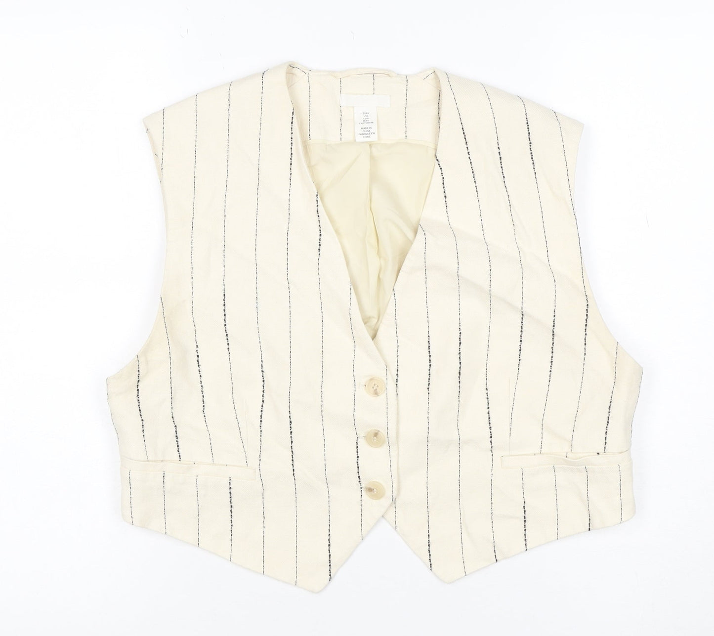 H&M Women Ivory Pinstripe Suit Waistcoat Size L Viscose Blend