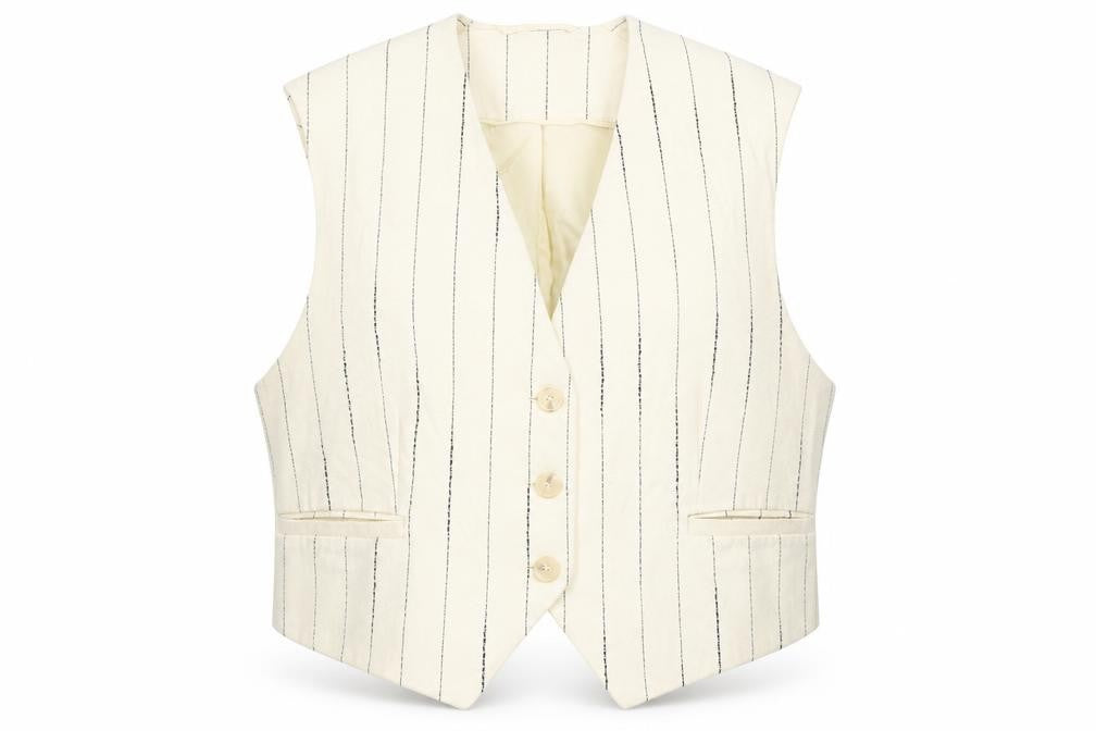 H&M Women Ivory Pinstripe Suit Waistcoat Size L Viscose Blend