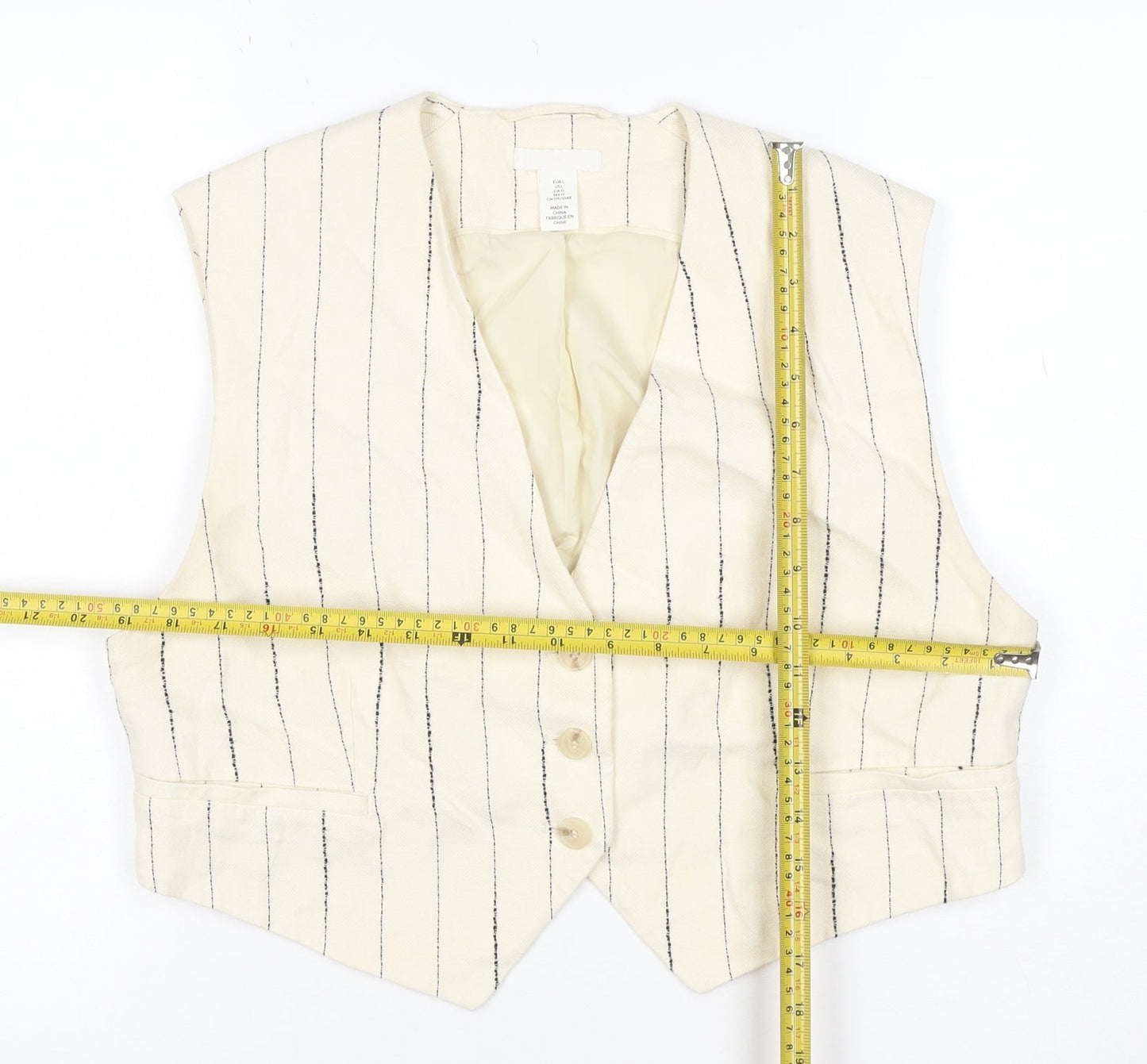 H&M Women Ivory Pinstripe Suit Waistcoat Size L Viscose Blend