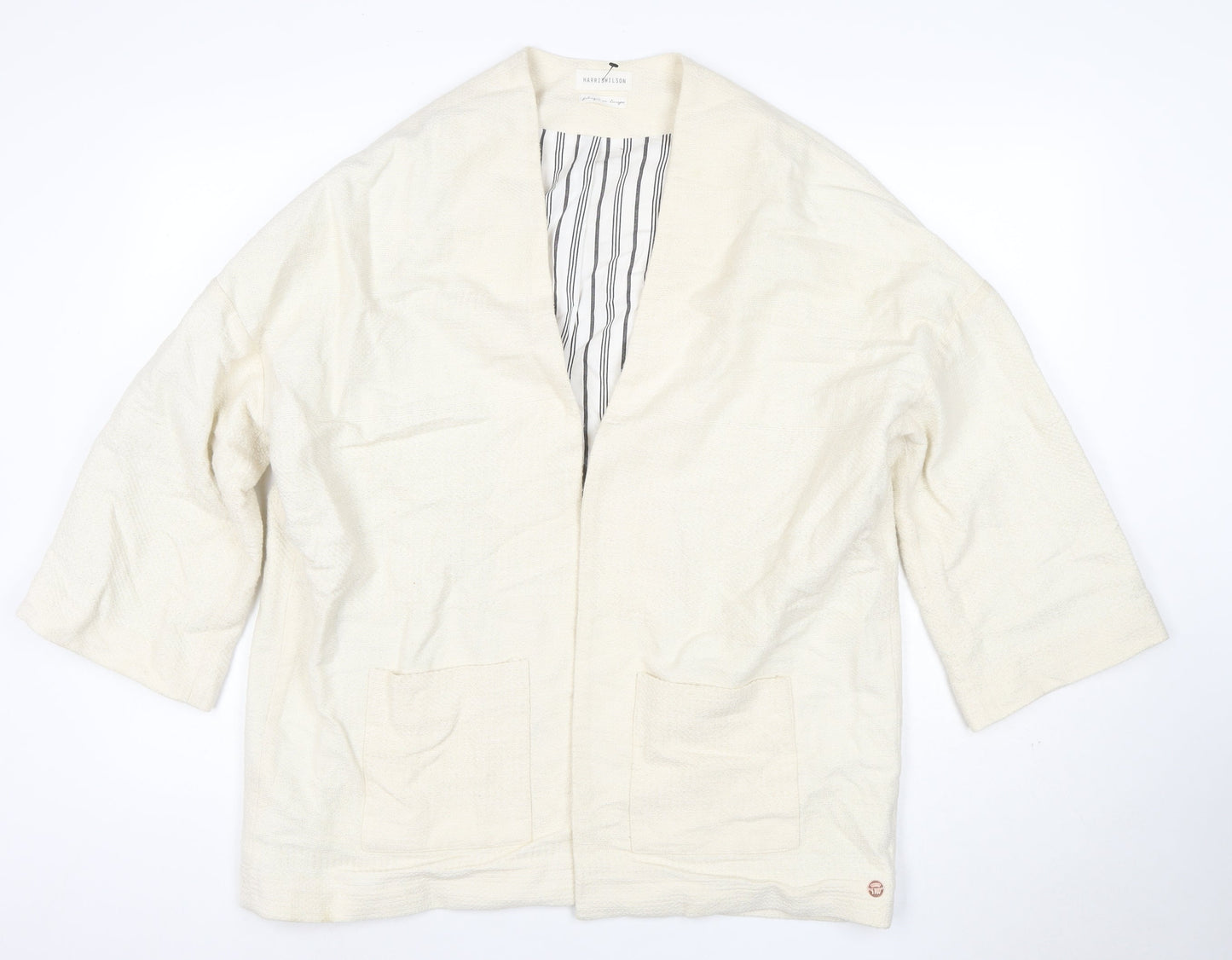 Harris Wilson Women Ivory Cotton Blend Relaxed Fit 3/4 Sleeve Blazer Size M