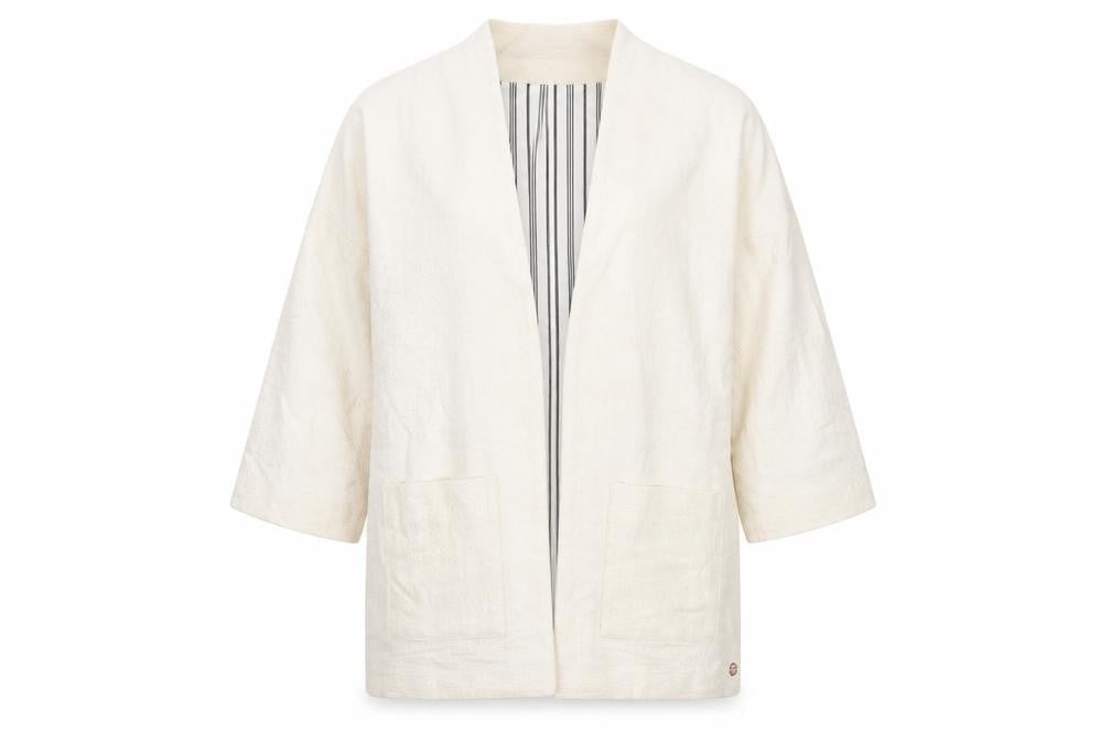 Harris Wilson Women Ivory Cotton Blend Relaxed Fit 3/4 Sleeve Blazer Size M
