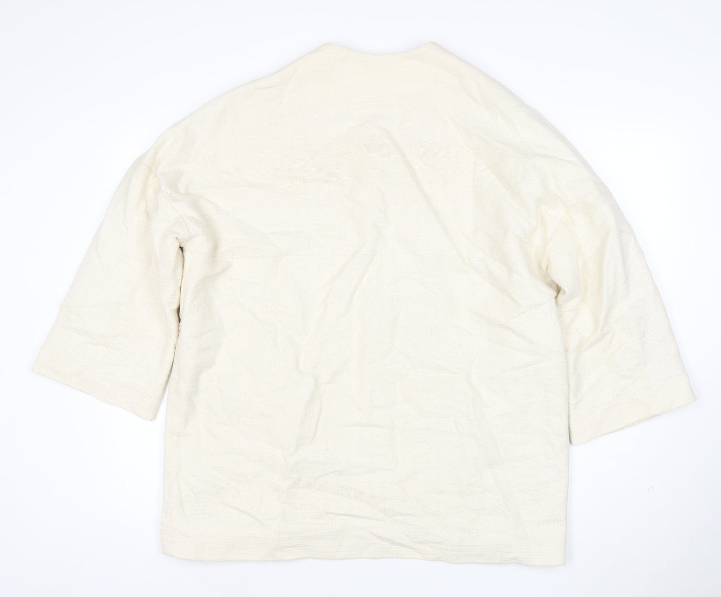 Harris Wilson Women Ivory Cotton Blend Relaxed Fit 3/4 Sleeve Blazer Size M