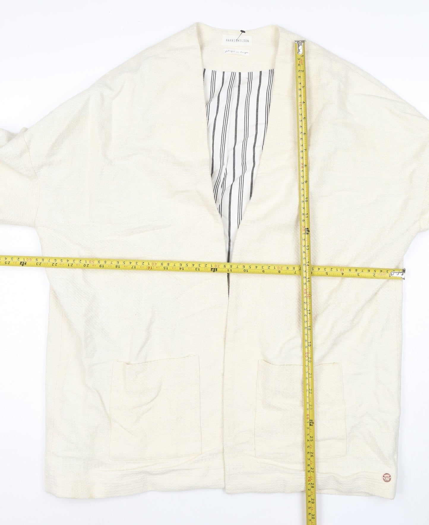 Harris Wilson Women Ivory Cotton Blend Relaxed Fit 3/4 Sleeve Blazer Size M