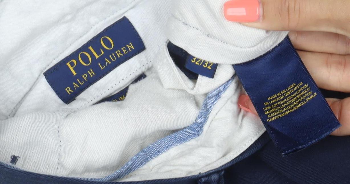 Ralph Lauren Men's Blue 32x32 Chino Straight Fit Cotton Trousers