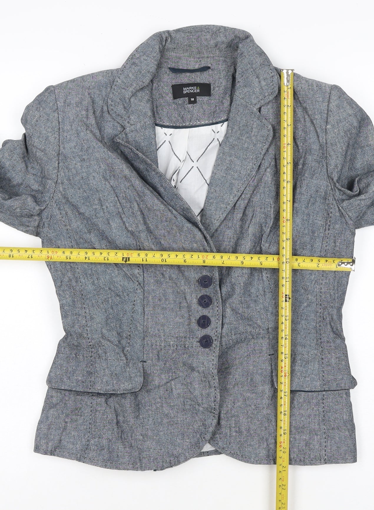 Marks and Spencer Women's Grey Linen Blend Blazer Jacket Size 10