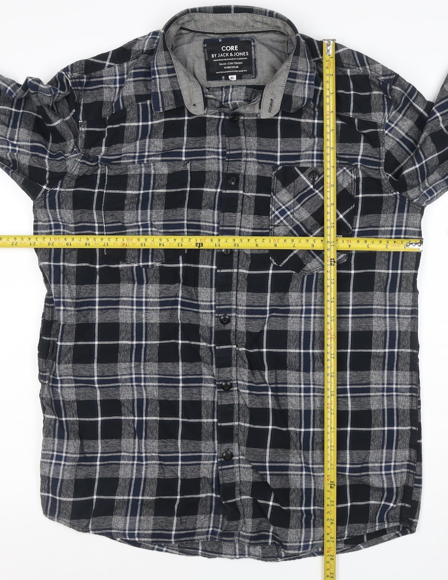 Jack & Jones Men’s Blue Check Flannel Long Sleeve Button-Up Shirt XL