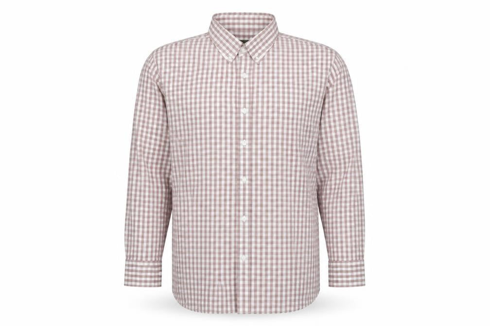 Jasper Conran Men's Brown Check Cotton Long Sleeve Button-Up Shirt L