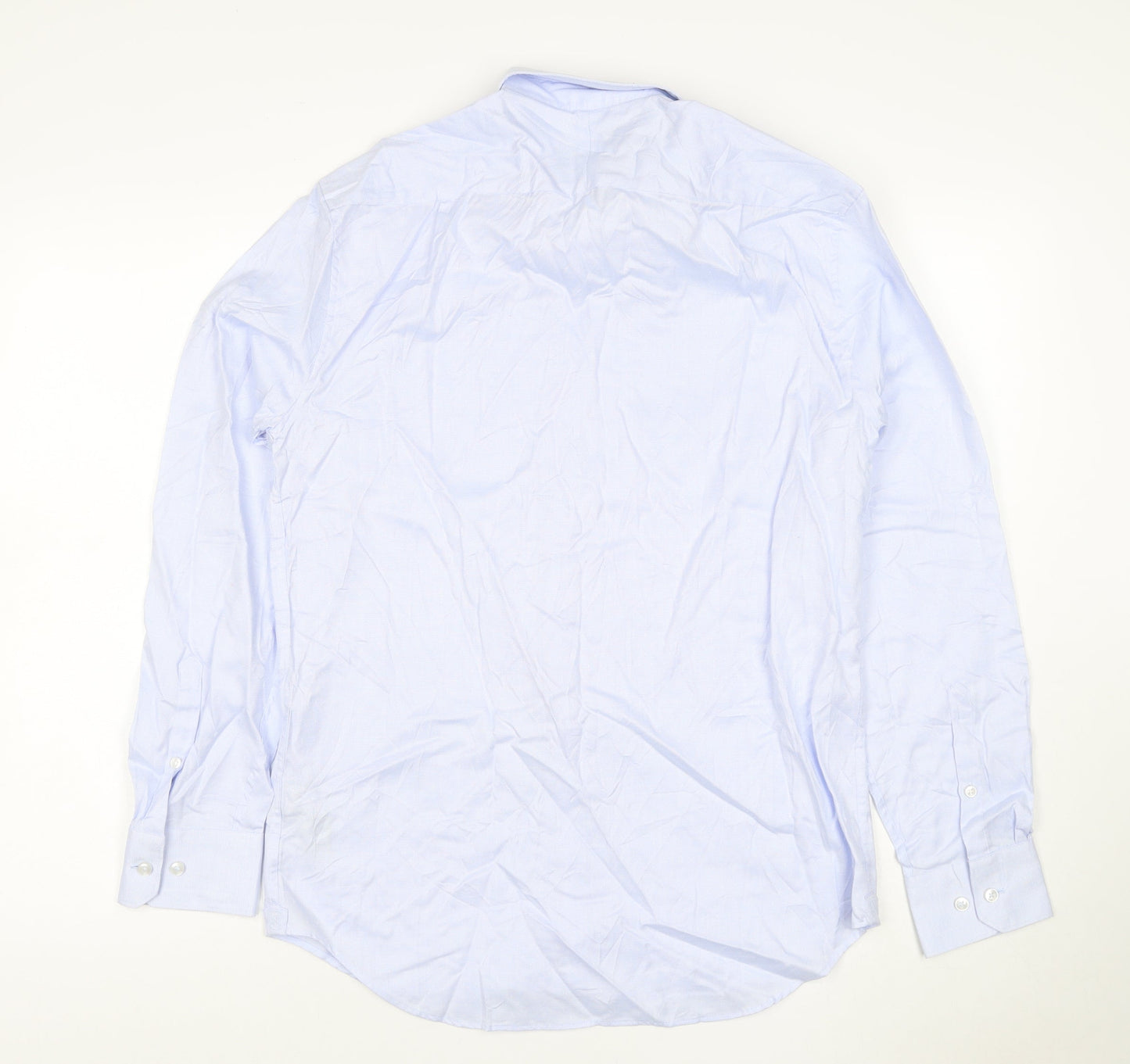 Marks and Spencer Men Blue Regular Fit Cotton Long Sleeve Shirt 15in