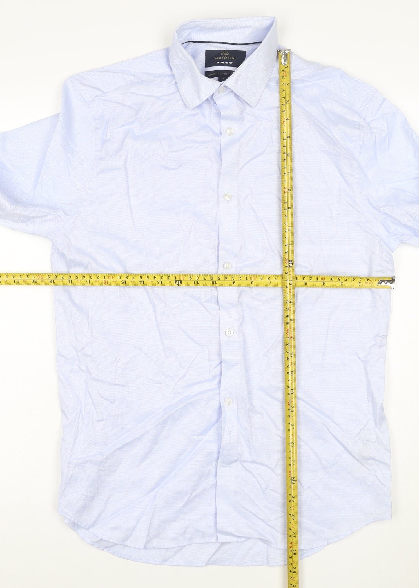 Marks and Spencer Men Blue Regular Fit Cotton Long Sleeve Shirt 15in