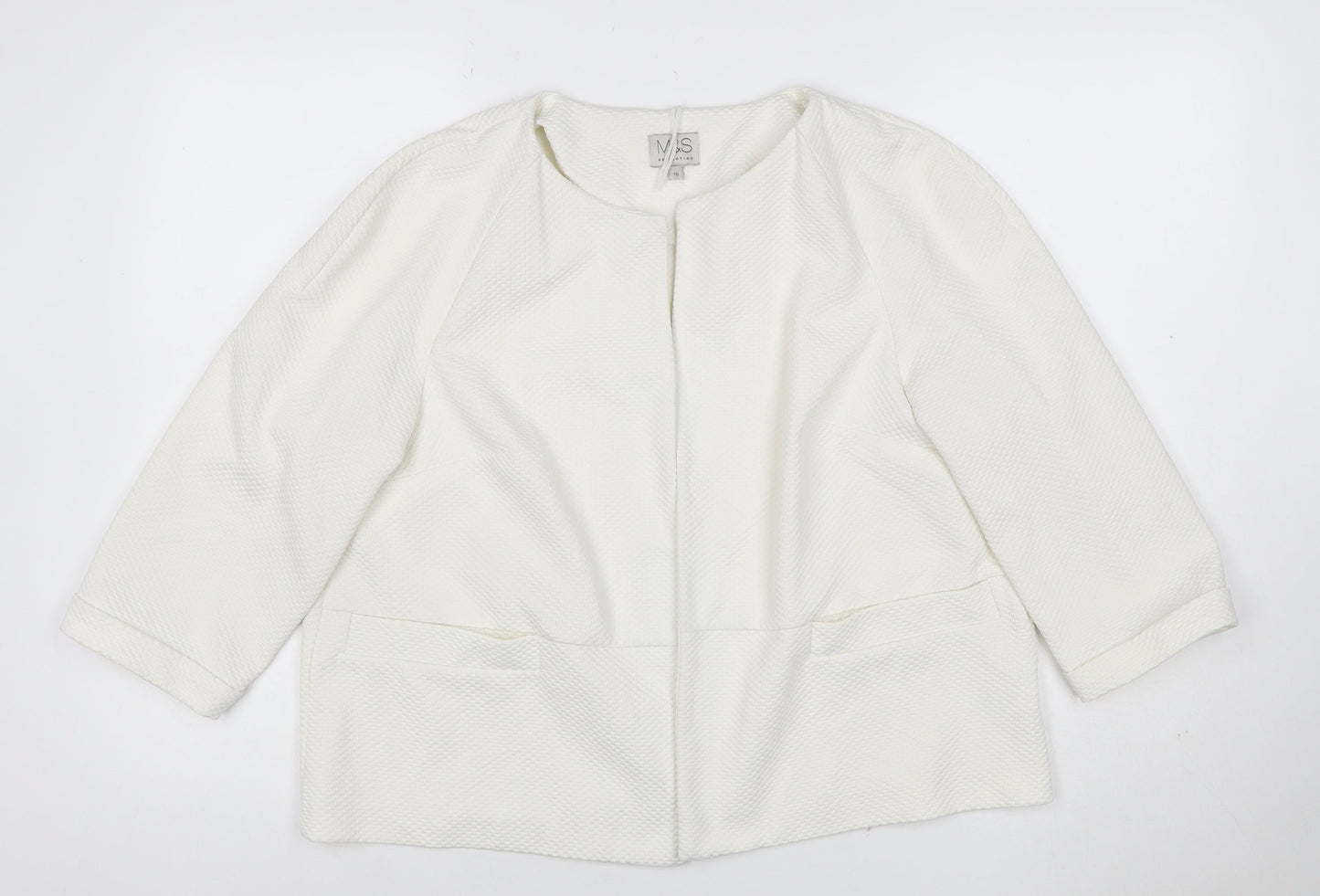 Marks and Spencer Women Ivory Textured Collarless Suit Jacket Size 16