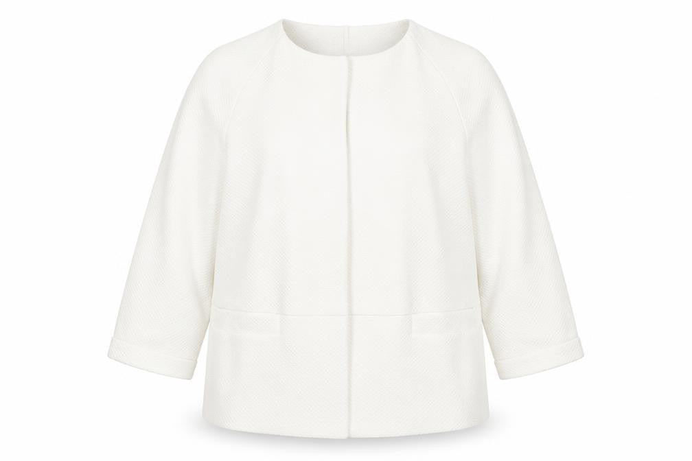 Marks & Spencer Women Ivory Textured Collarless Suit Jacket Size 16