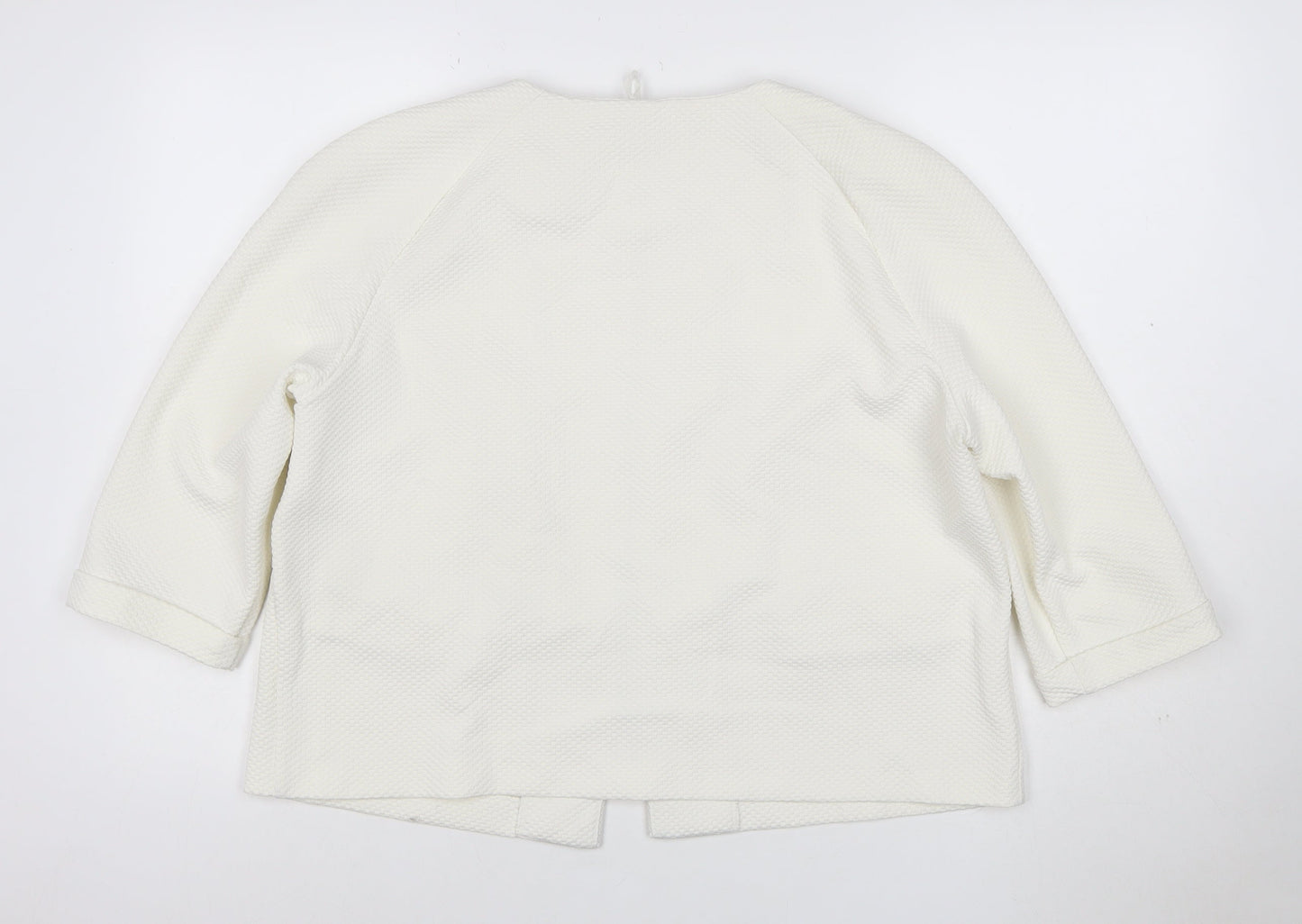 Marks and Spencer Women Ivory Textured Collarless Suit Jacket Size 16