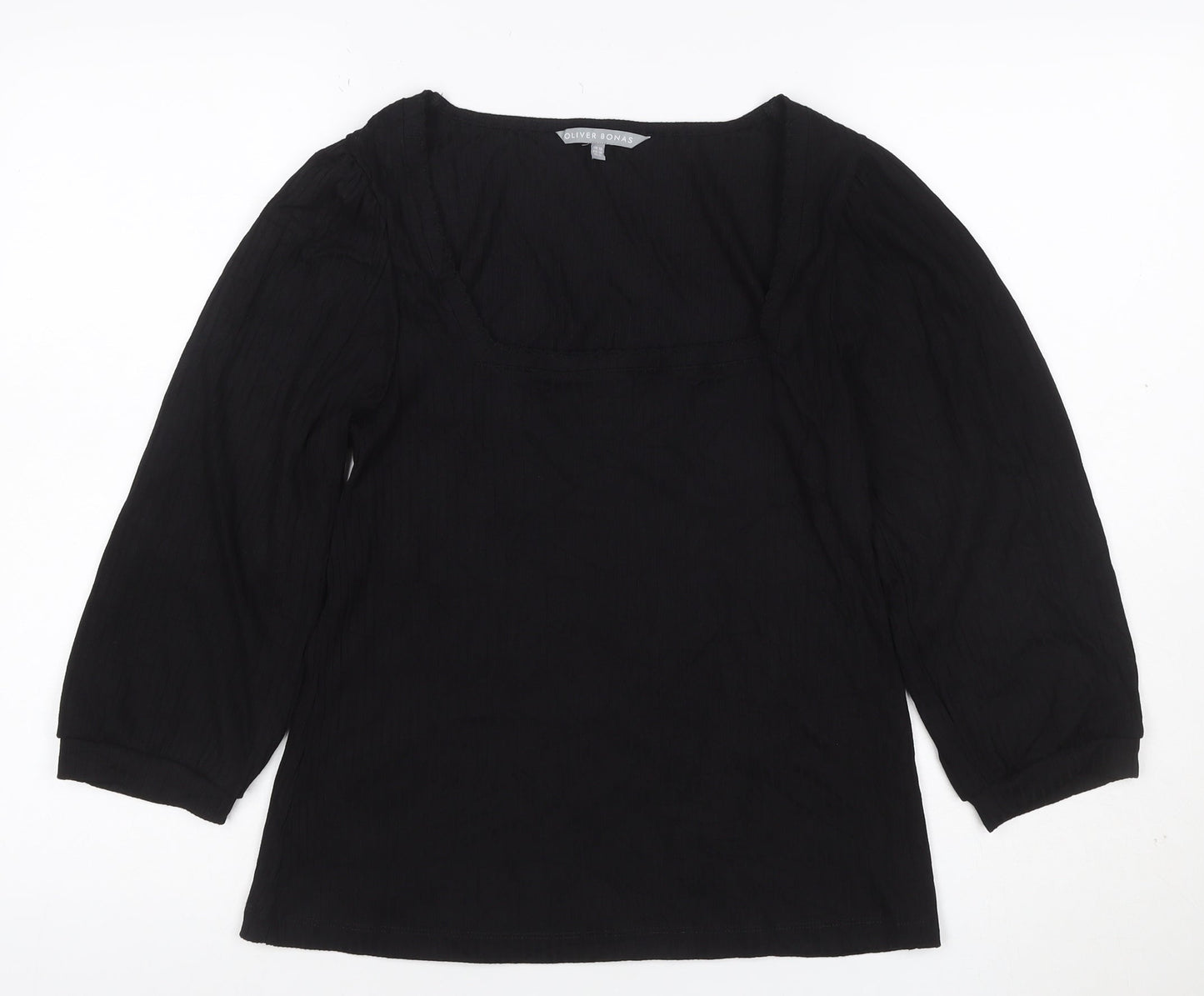Oliver Bonas Women's Black Square Neck 3/4 Sleeve Blouse UK 10
