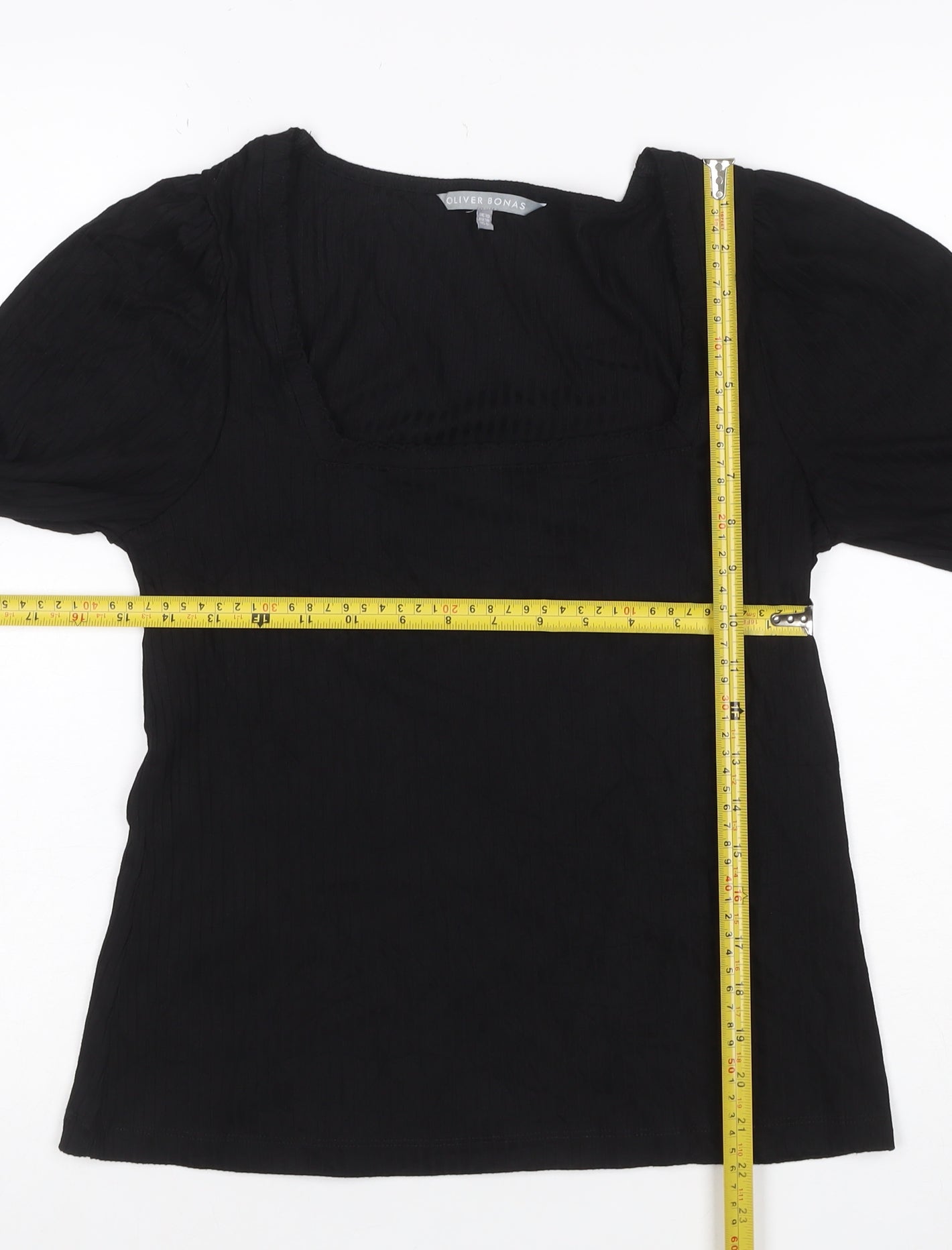 Oliver Bonas Women's Black Square Neck 3/4 Sleeve Blouse UK 10