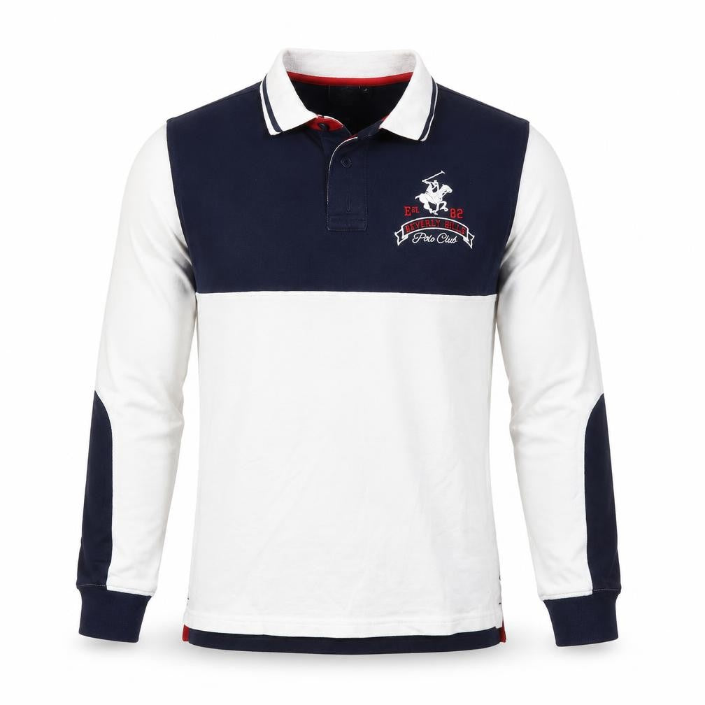 Beverly Hills Polo Club Men's Blue Long Sleeve Cotton Polo M