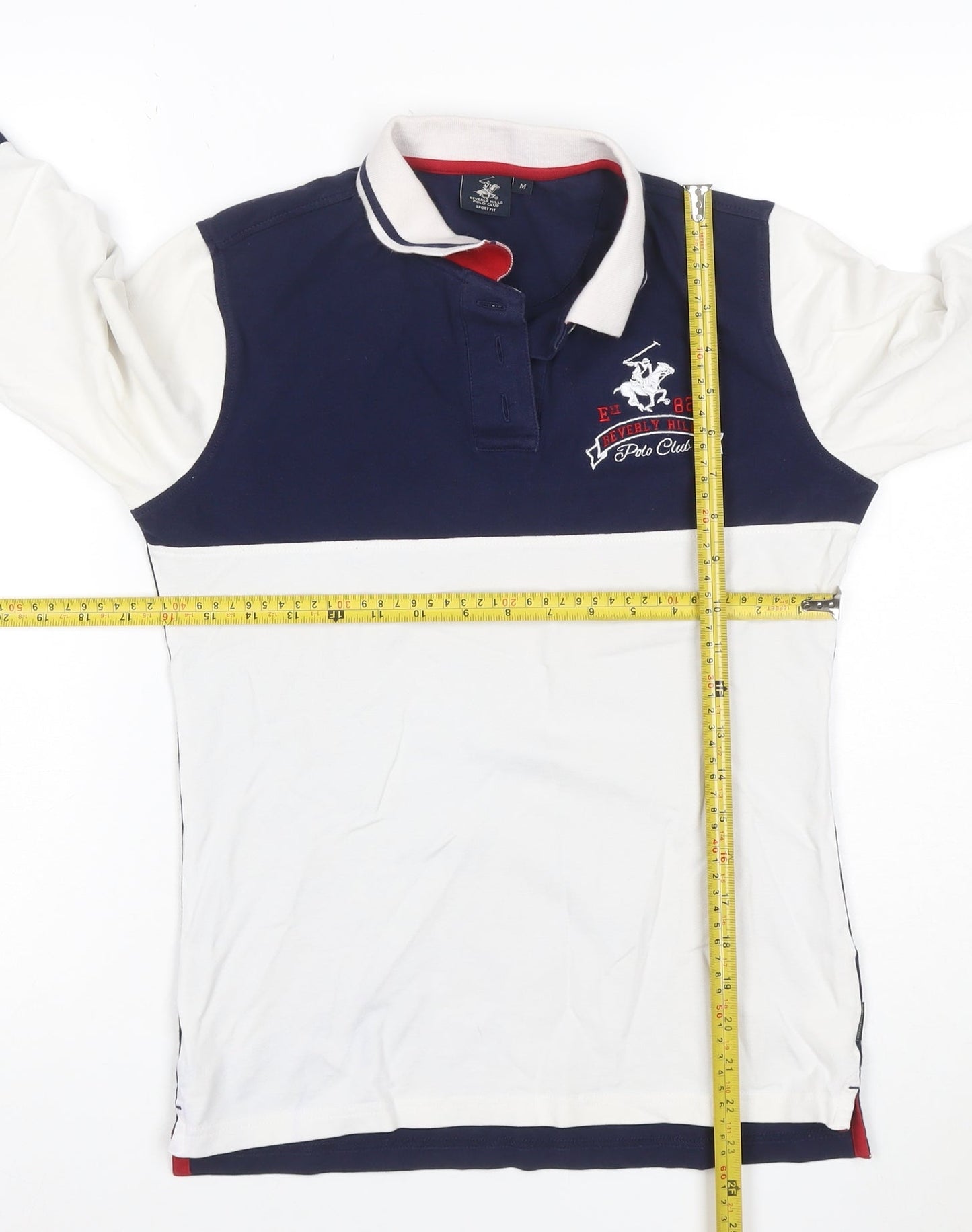 Beverly Hills Polo Club Men's Blue Long Sleeve Cotton Polo M