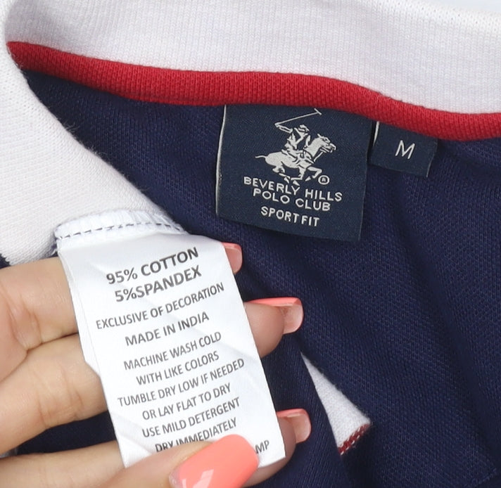 Beverly Hills Polo Club Men's Blue Long Sleeve Cotton Polo M
