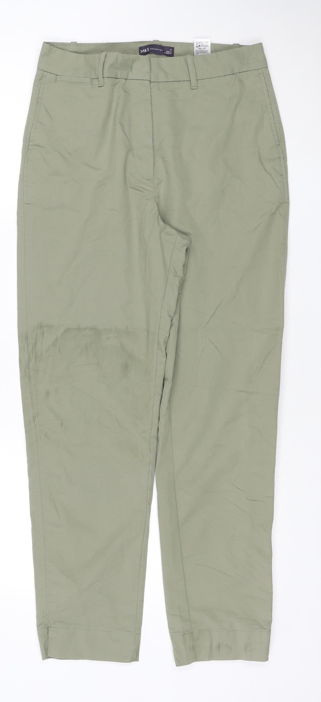 Marks and Spencer Men's Green Slim Fit Chino Trousers Size 10