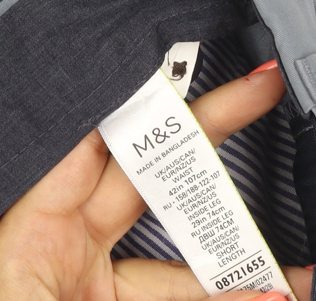 Marks and Spencer Men's Blue Regular Chino Trousers 42 W 29 L