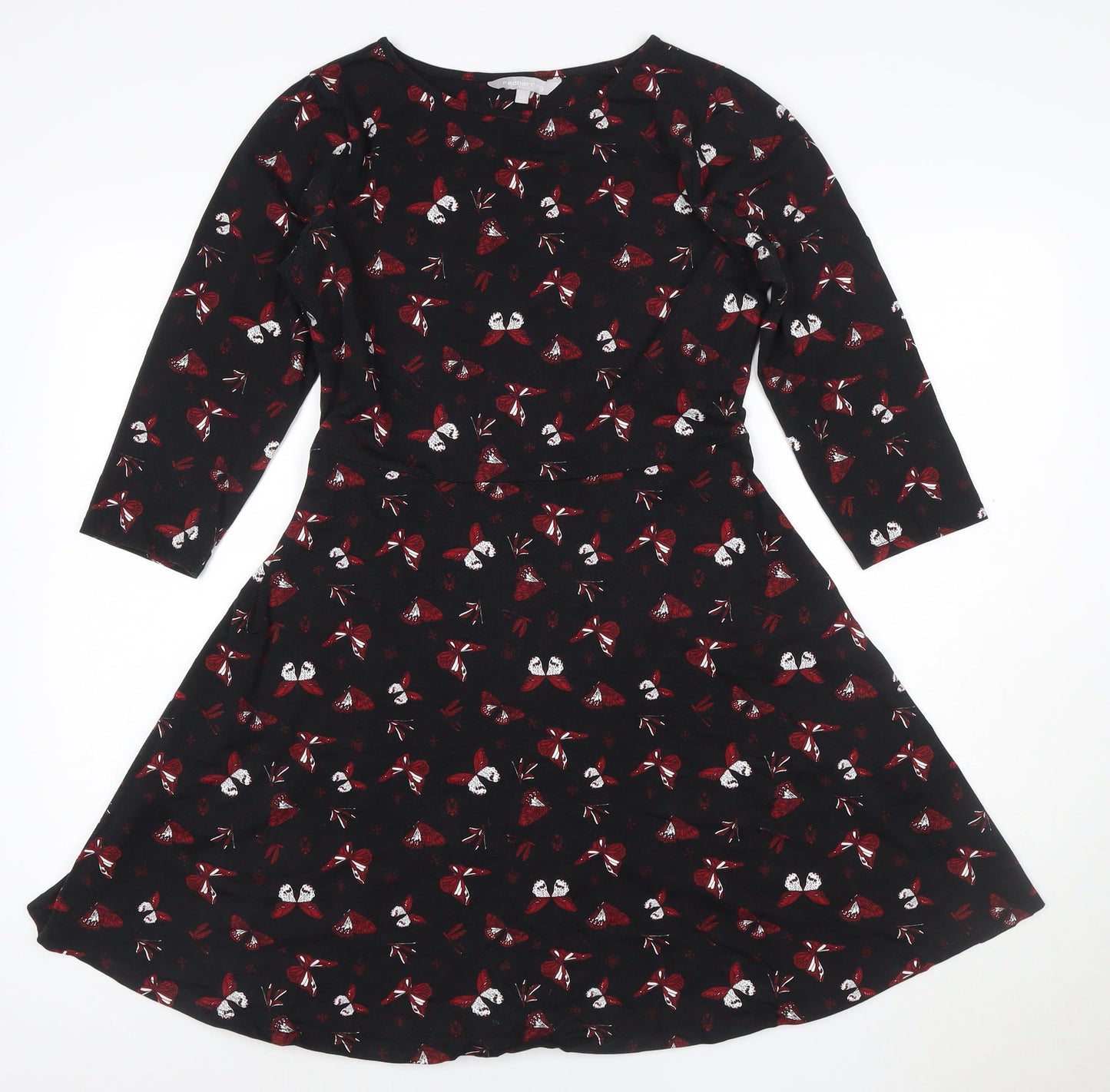 Red Herring Womens Black Butterfly Fit & Flare Dress Size 12