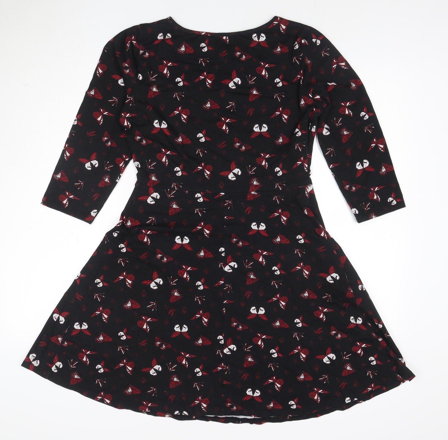 Red Herring Womens Black Butterfly Fit & Flare Dress Size 12