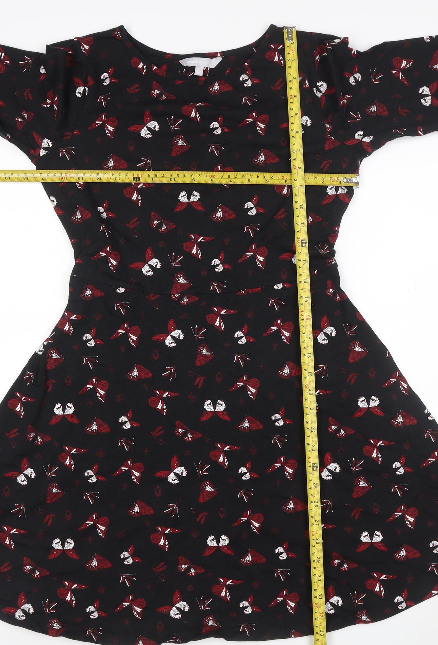 Red Herring Womens Black Butterfly Fit & Flare Dress Size 12