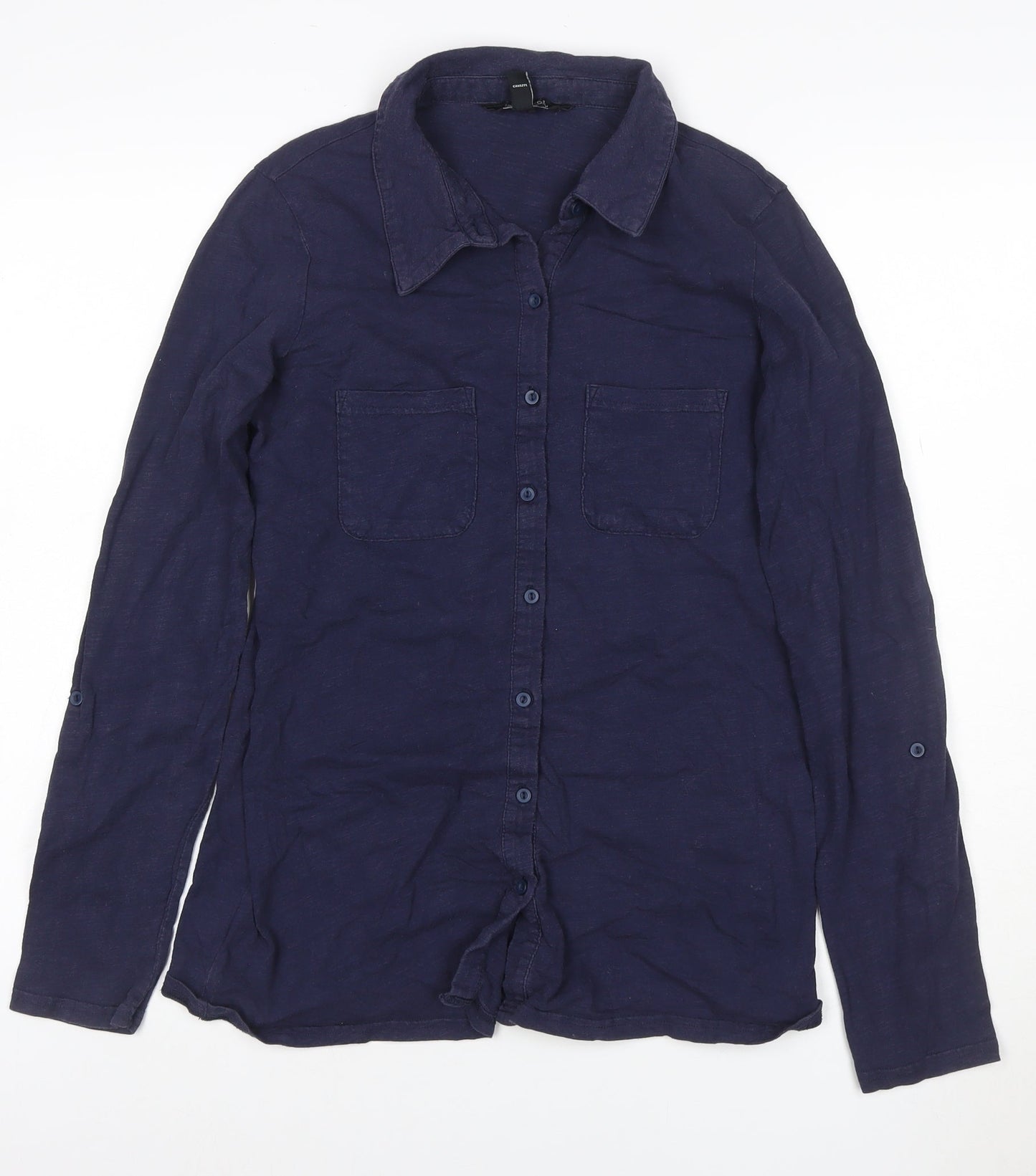 Long Tall Sally Womens Blue Button-Up Cotton Shirt XS