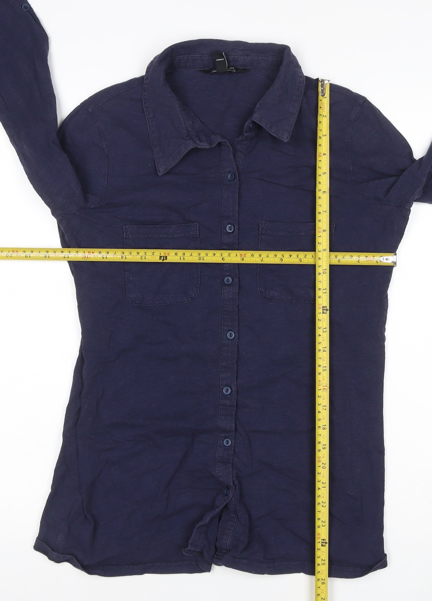 Long Tall Sally Womens Blue Button-Up Cotton Shirt XS