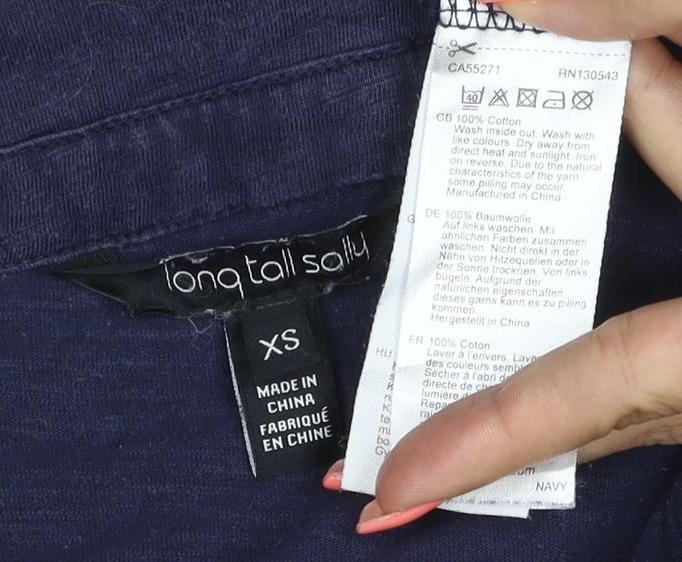 Long Tall Sally Womens Blue Button-Up Cotton Shirt XS