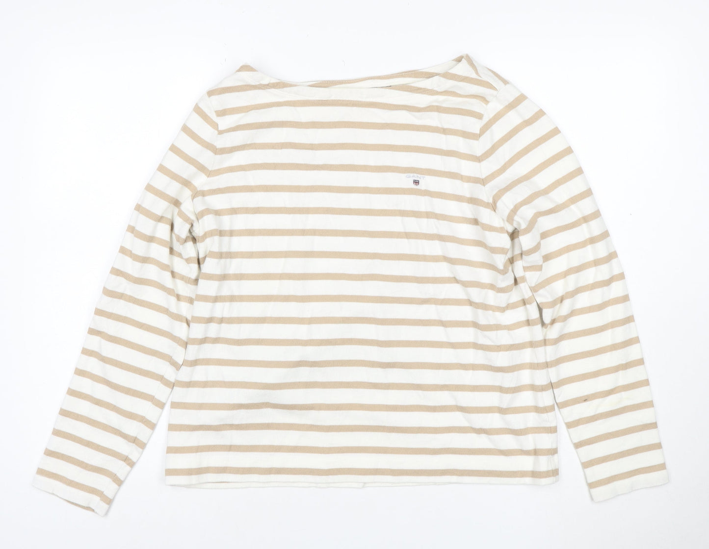 GANT Women Beige Stripe Pullover Sweatshirt Cotton L