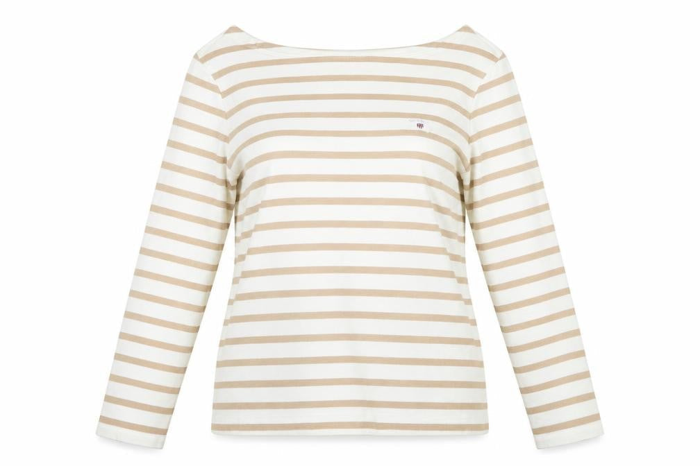 GANT Women Beige Stripe Pullover Sweatshirt Cotton L