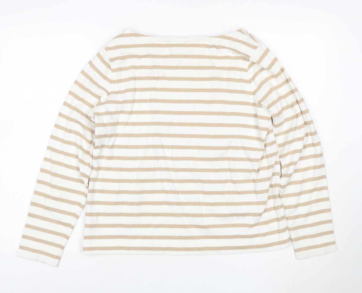 GANT Women Beige Stripe Pullover Sweatshirt Cotton L