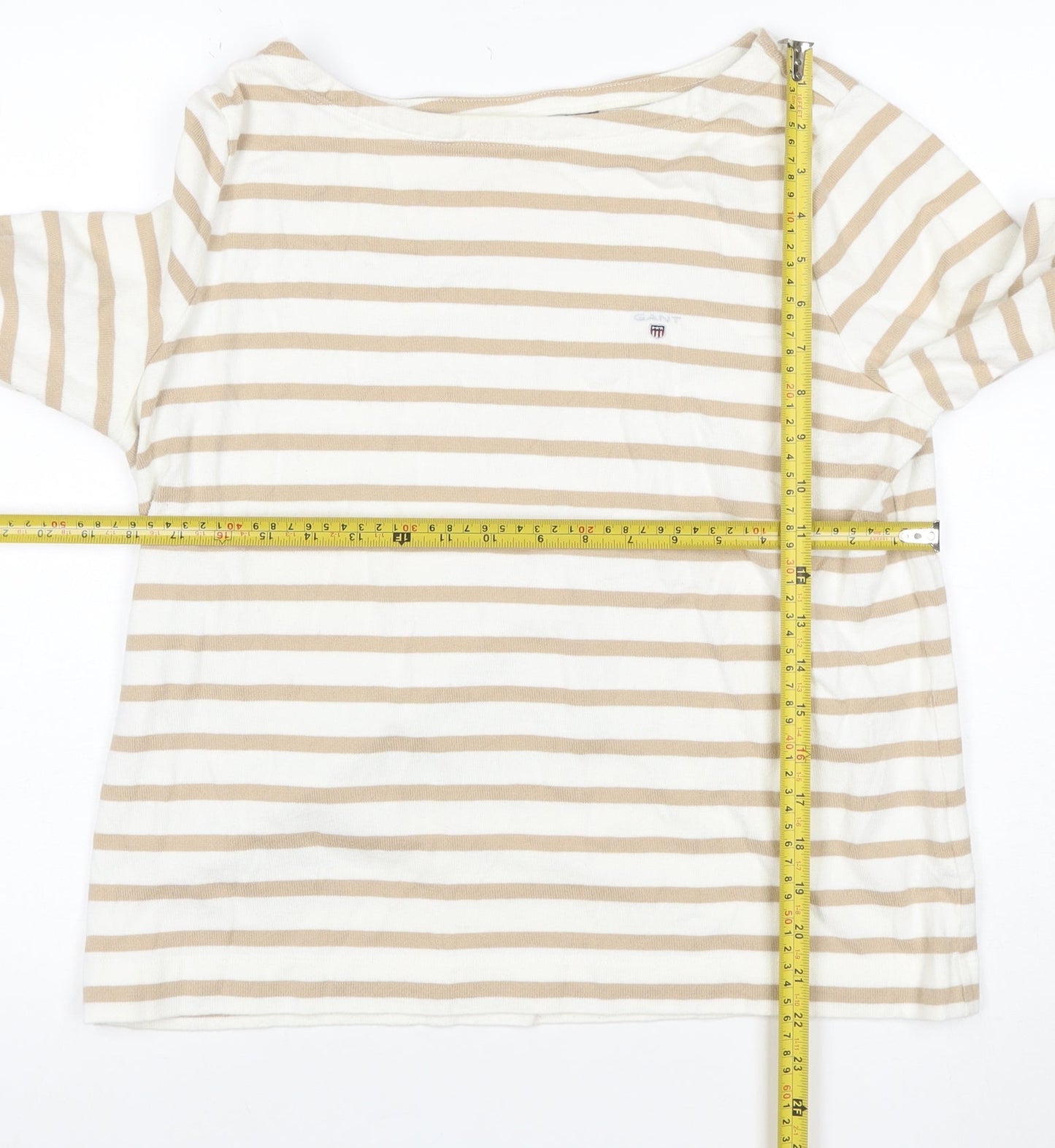 GANT Women Beige Stripe Pullover Sweatshirt Cotton L