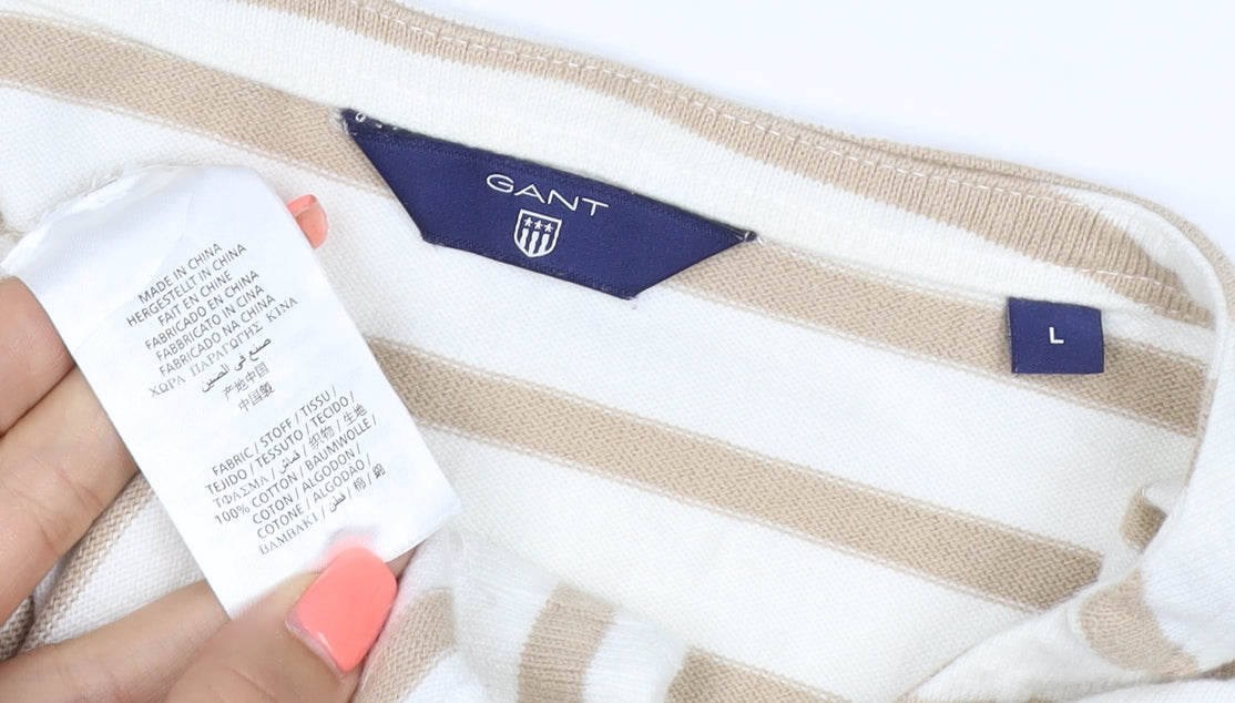 GANT Women Beige Stripe Pullover Sweatshirt Cotton L