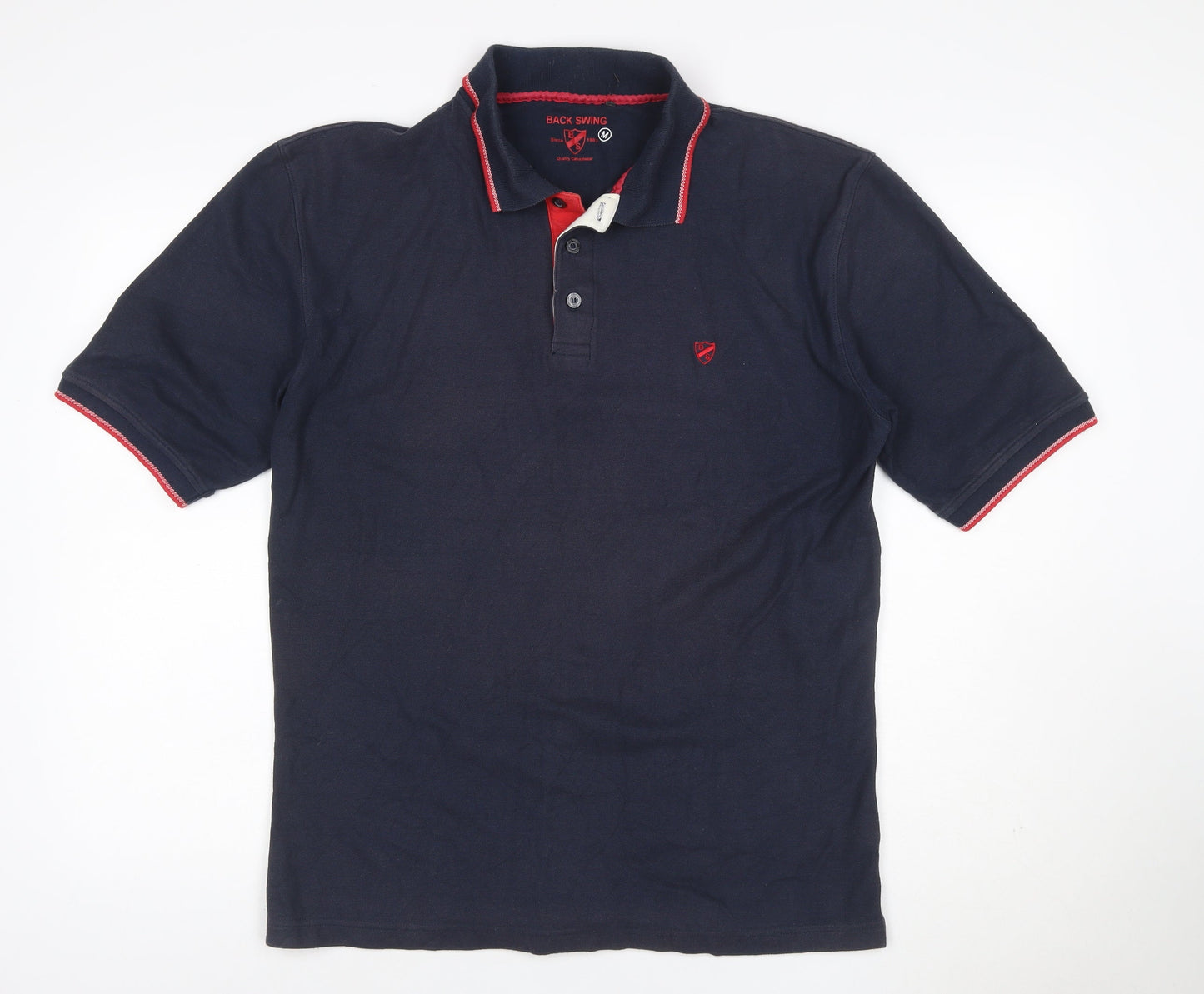 Back Swing Men's Blue Polo Shirt M Regular Fit Short Sleeve Cotton Blend