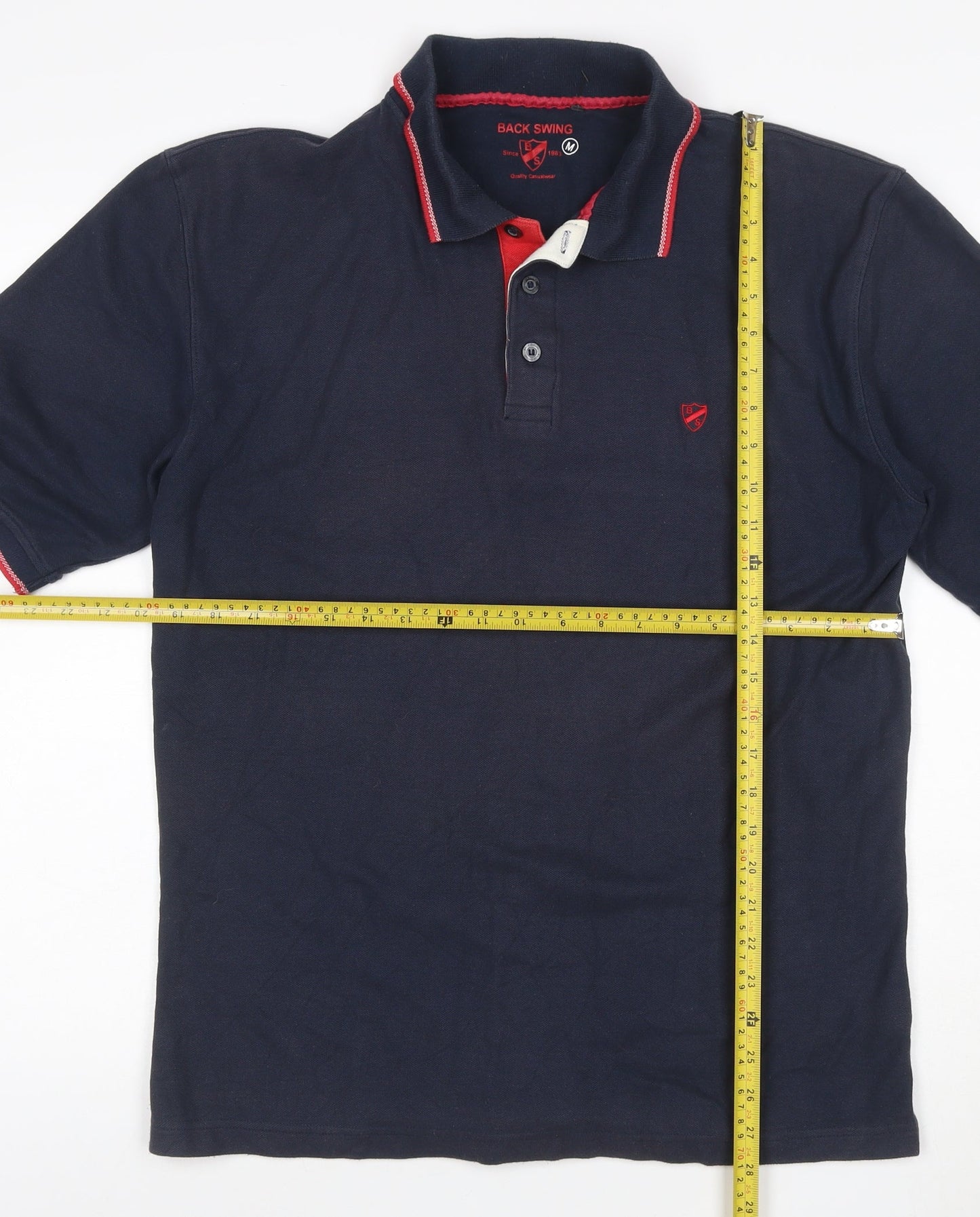 Back Swing Men's Blue Polo Shirt M Regular Fit Short Sleeve Cotton Blend