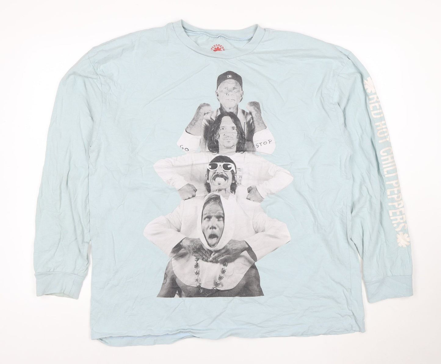 Red Hot Chili Peppers Men's Blue Long Sleeve Band Tour T-Shirt Size L