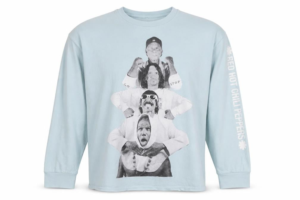 Red Hot Chili Peppers Men's Blue Long Sleeve Band Tour T-Shirt Size L