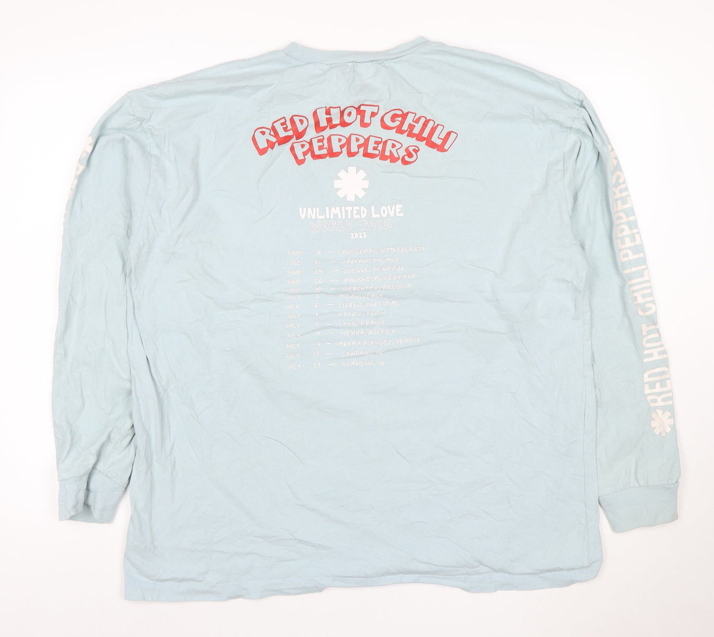 Red Hot Chili Peppers Men's Blue Long Sleeve Band Tour T-Shirt Size L