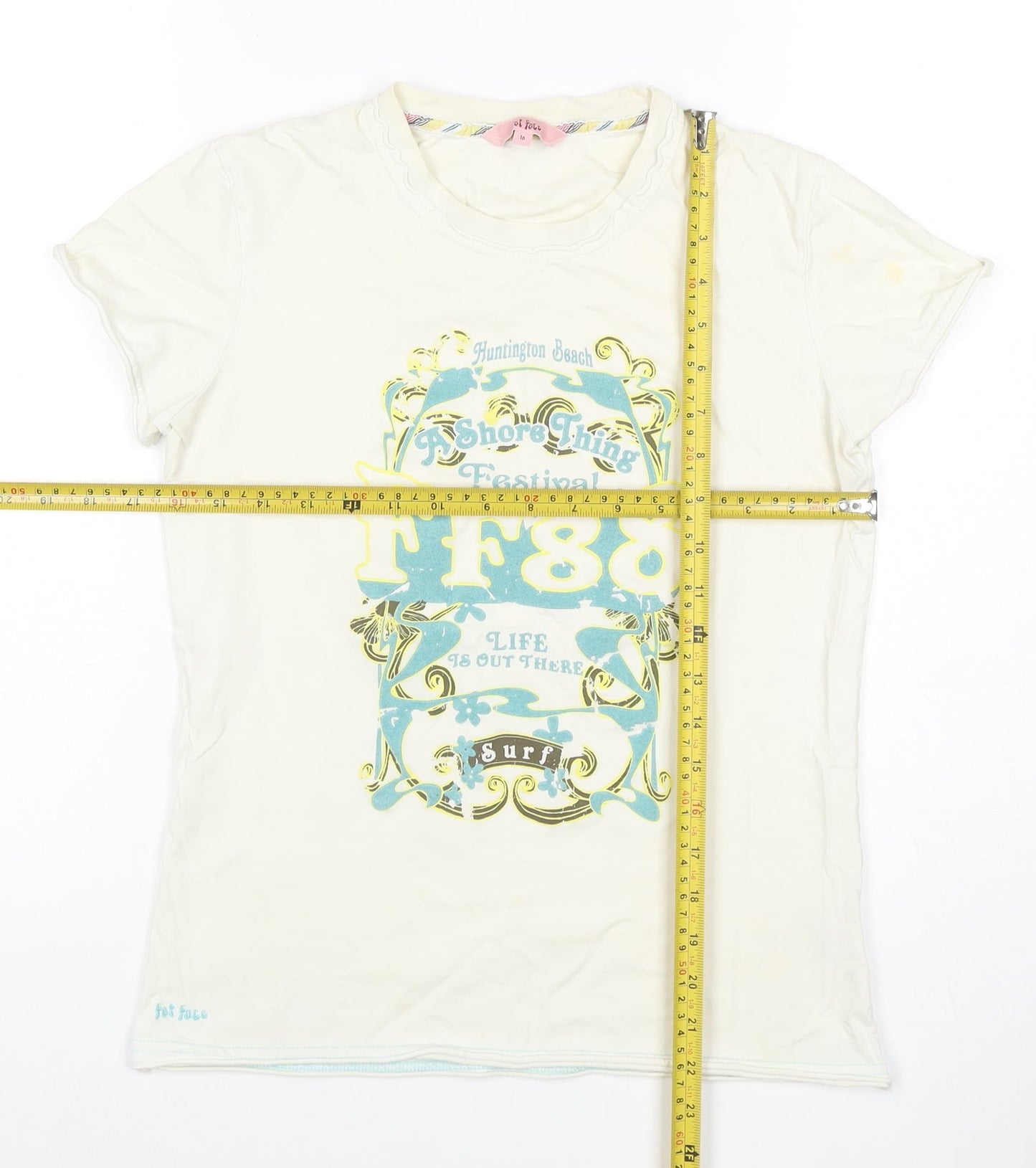 Fat Face Women’s Ivory Graphic Surf T-Shirt Size 10 Cotton