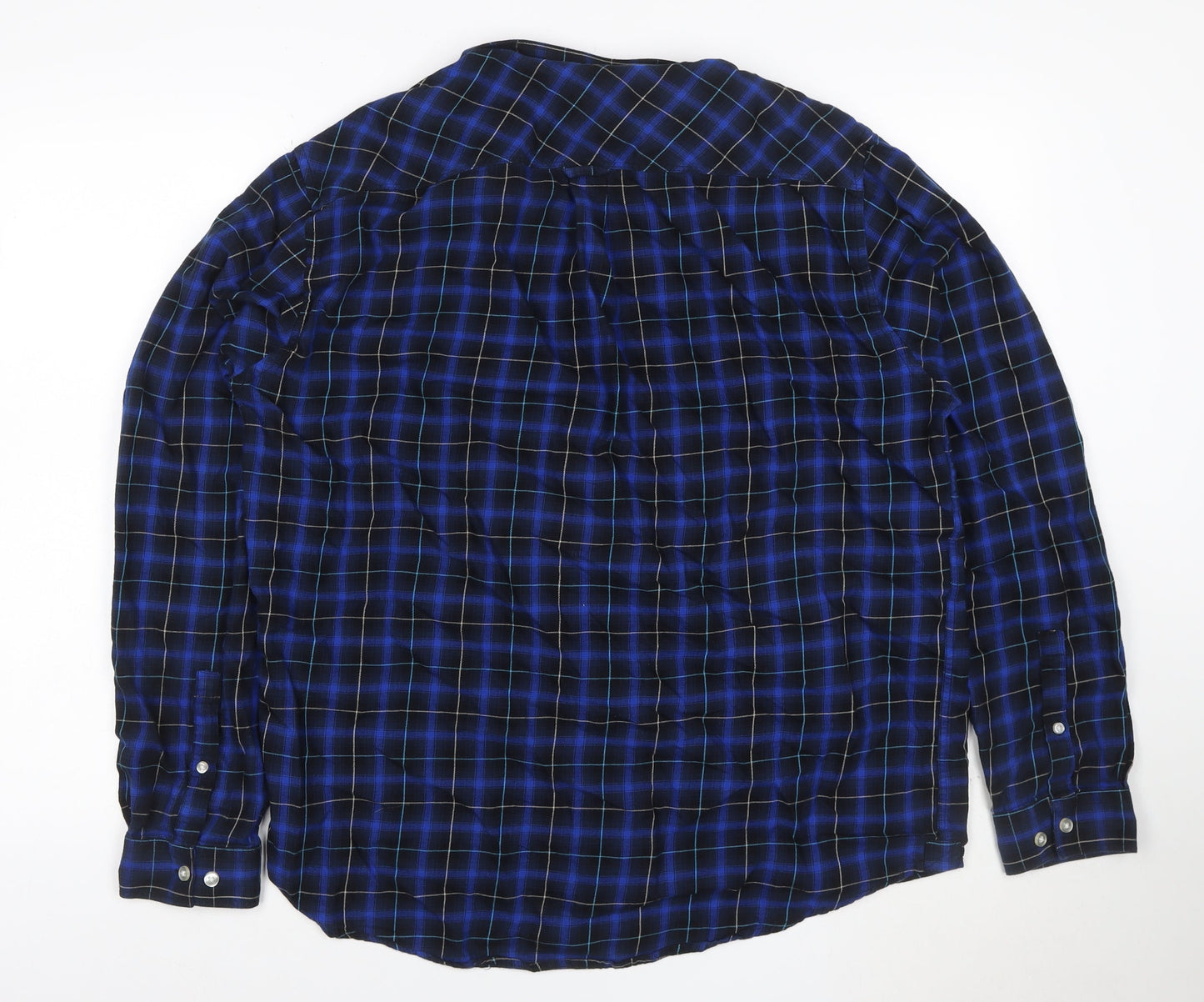River Island Men's Blue Check Cotton Button-Up Shirt XL