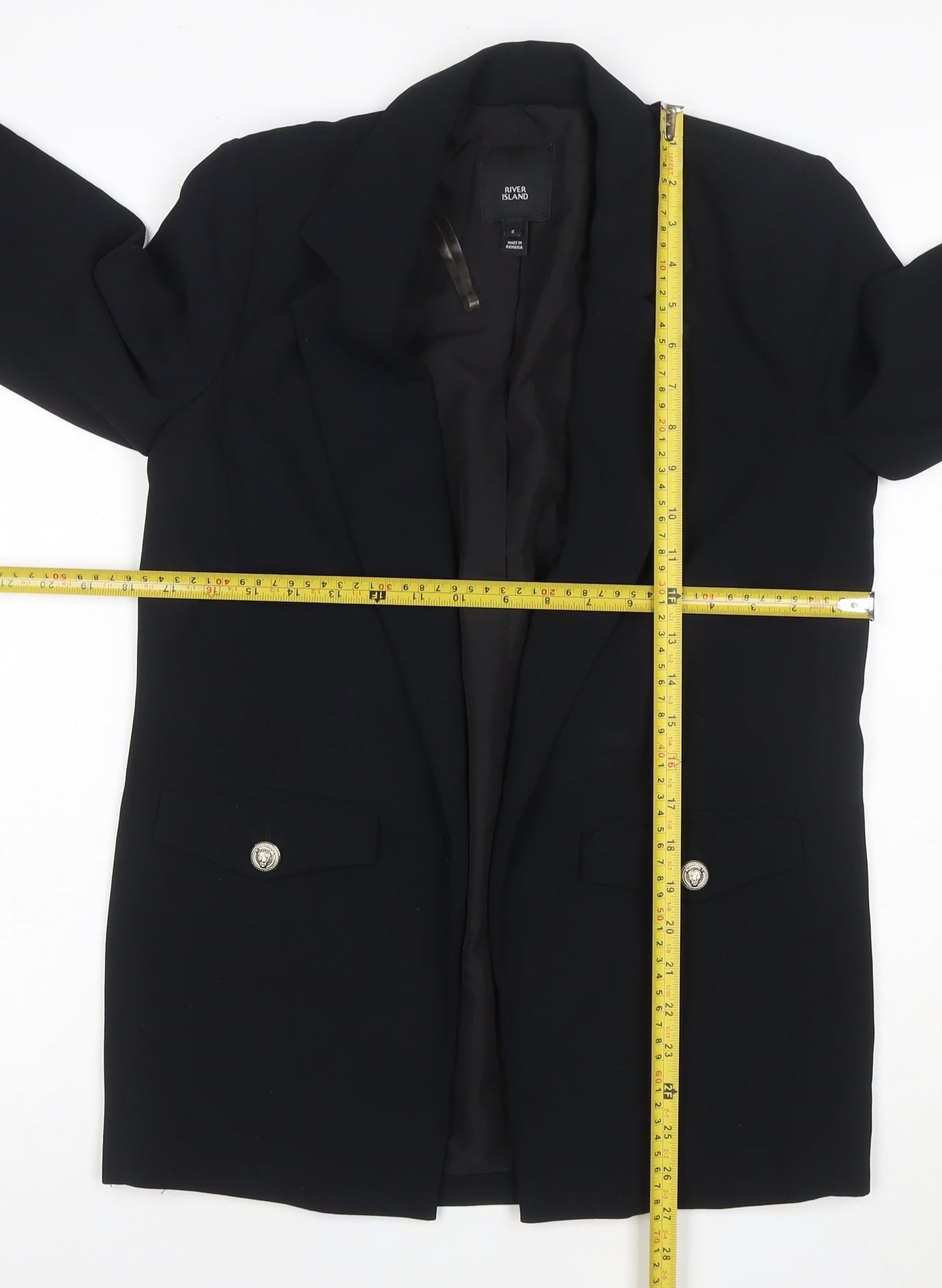 River Island Women’s Black Size 6 Long Tuxedo Blazer Jacket