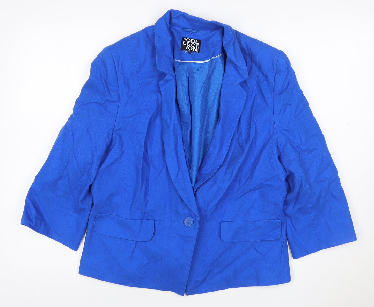 Debenhams Women Blue Linen Blend Blazer Size 16 One Button Jacket