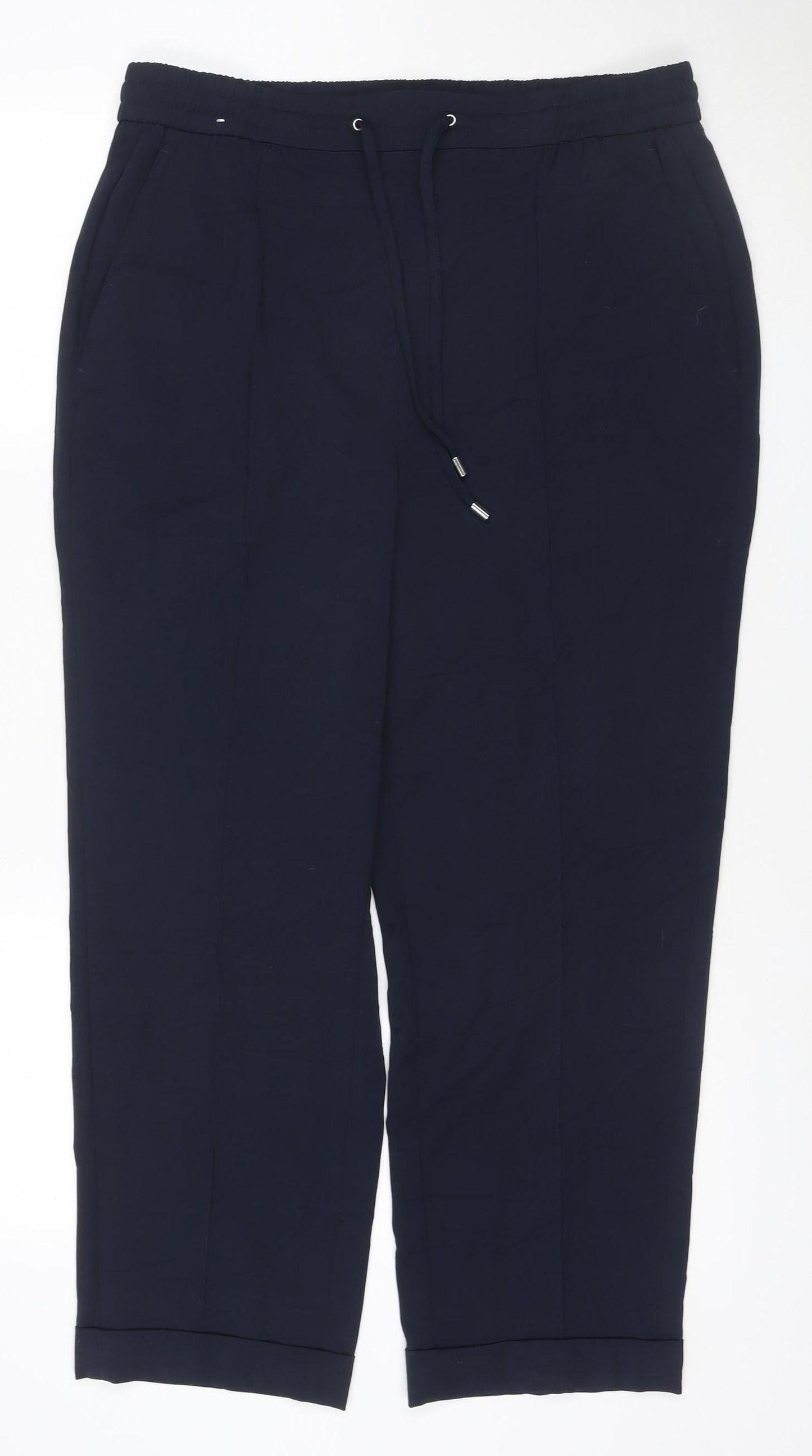 Next Women Navy Blue Size 16R Elastic Waist Straight Trousers