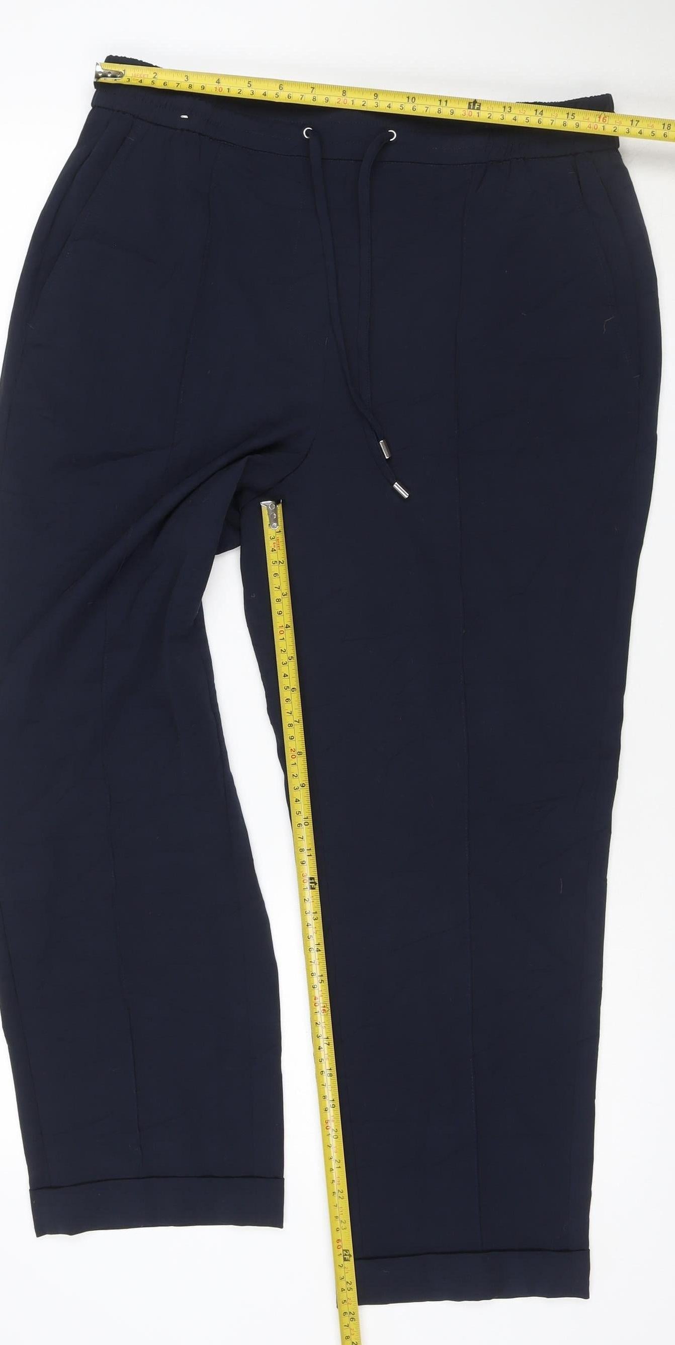 Next Women Navy Blue Size 16R Elastic Waist Straight Trousers