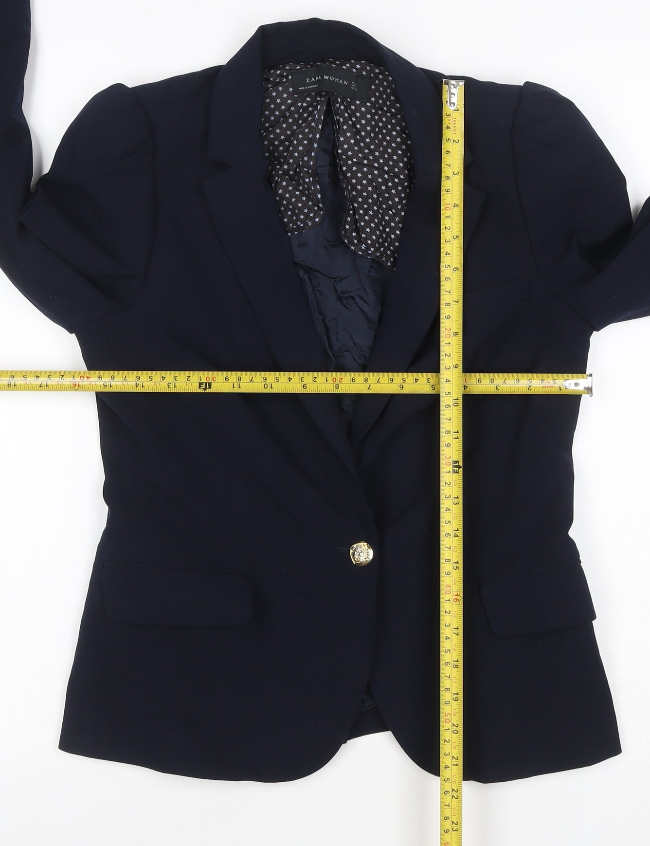 Zara Woman Navy Blue Single-Breasted Blazer Jacket UK 8