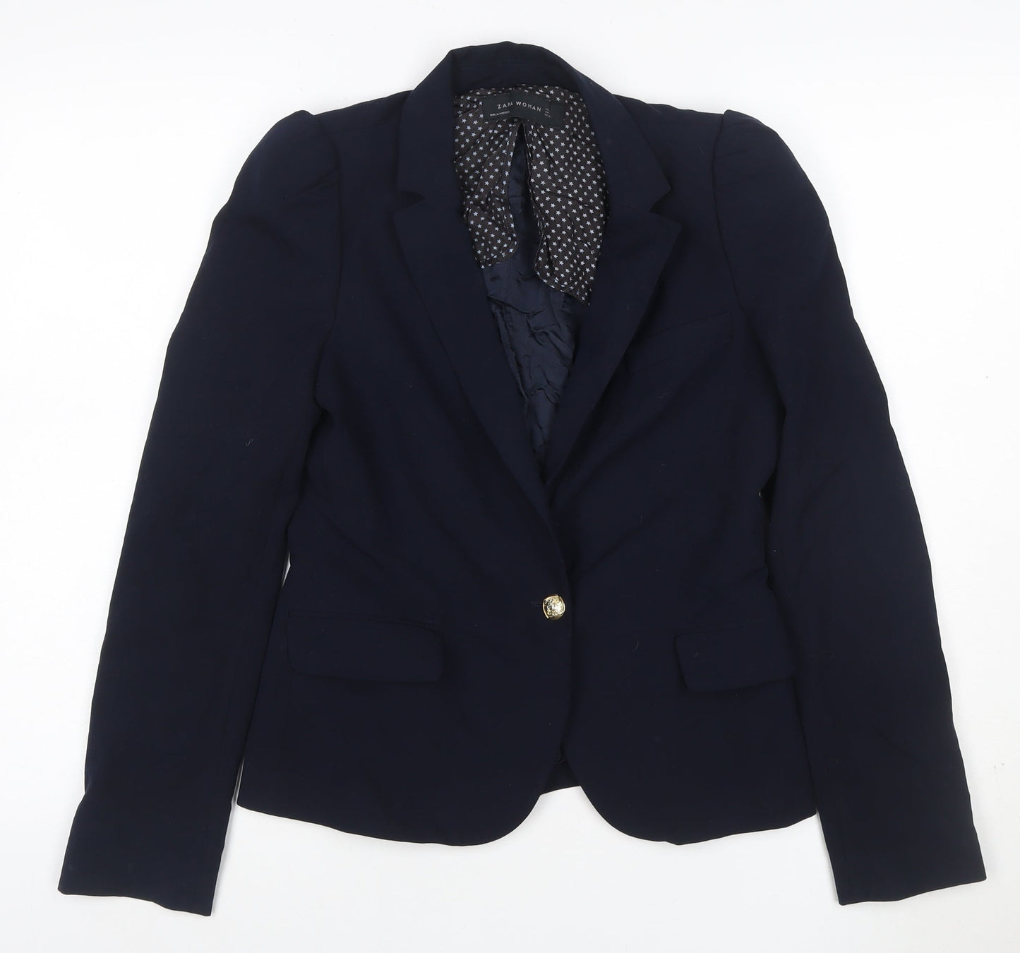 Zara Woman Navy Blue Single-Breasted Blazer Jacket UK 8