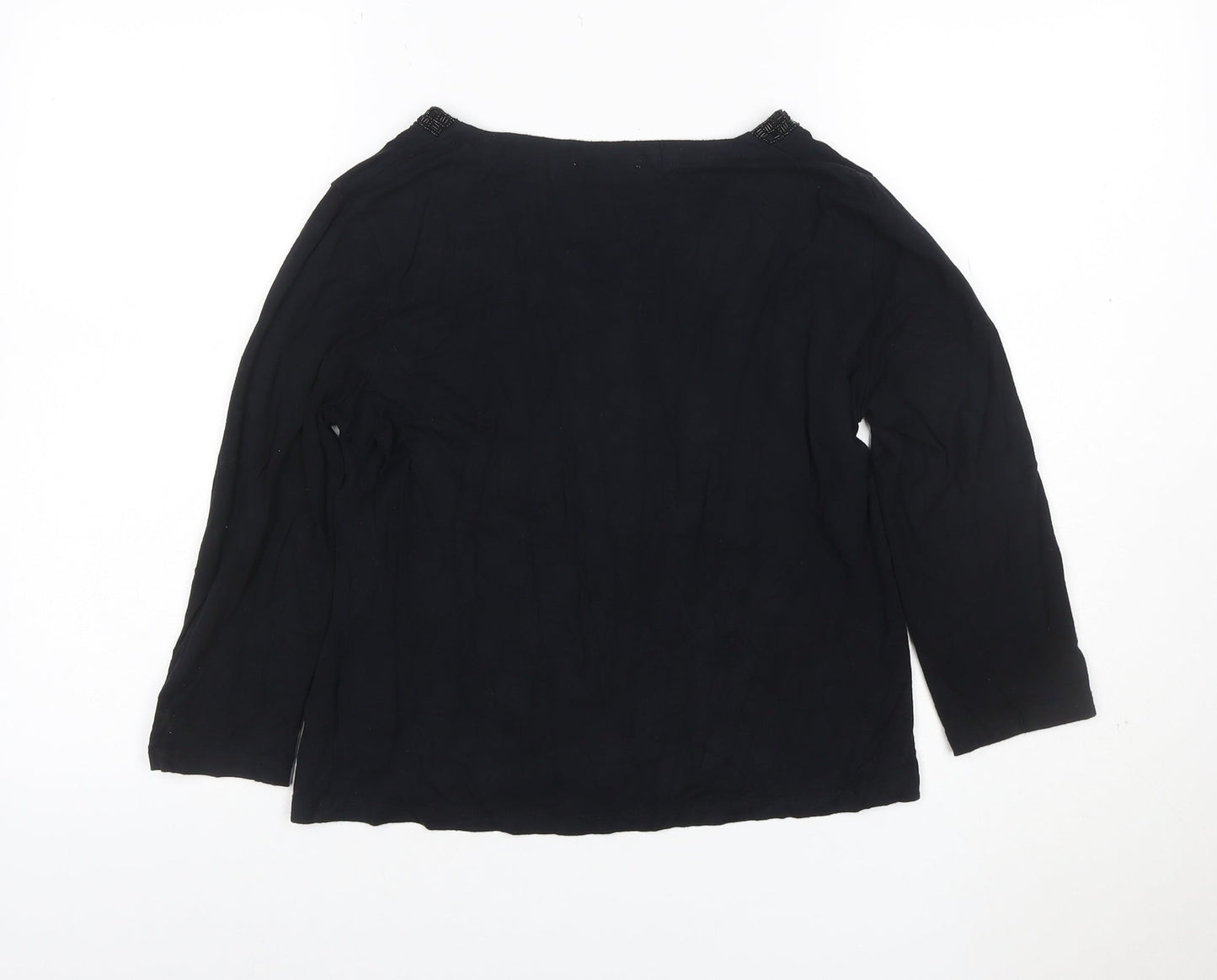 Precis Petite Women's Black Beaded Scoop Neck 3/4 Sleeve Blouse M