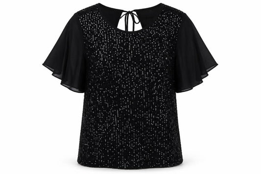 Yumi Women Black Sequin Tunic Blouse Size 10 Party Top